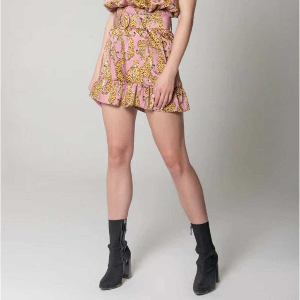 Lavender Brown Purple Leopard Shorts w/ matching belt. Purchased at Hemline. XS.